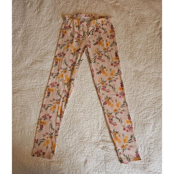 Floral Ribbed Leggings Size 12 Soft Stretchy Knit Spring Flowers By Sunset Sky - Picture 1 of 5